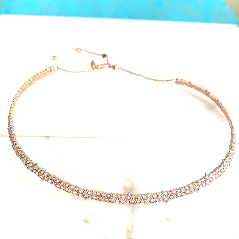 Alexis Bittar Rose Gold Crystal Encrusted Spiked thorny Lace Choker Necklace - Picture 11 of 12